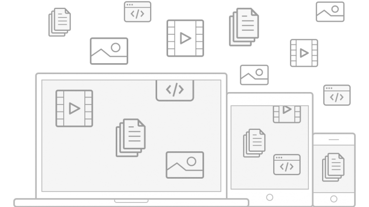 devices with a cloud of data icons